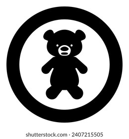 Toy plush bear cute doll icon in circle round black color vector illustration image solid outline style