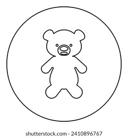 Toy plush bear cute doll icon in circle round black color vector illustration image outline contour line thin style