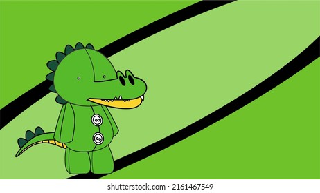 toy plush chibi crocodile cartoon illustration background in vector format