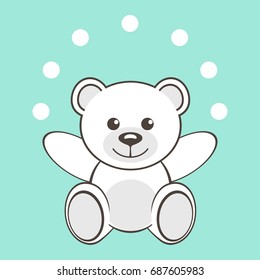 Toy polar white bear with snowballs