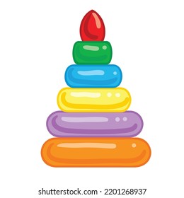 toy pyramid of colorful rings, isolated object on white background, cartoon illustration, vector, eps