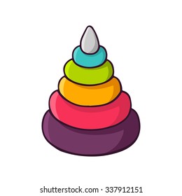 Toy pyramid for kids, bright vector children illustration of preschool baby toy isolated on white