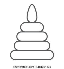 Toy pyramid thin line icon, child and play, tower sign, vector graphics, a linear pattern on a white background, eps 10.