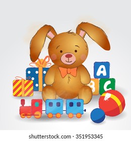 Toy rabbit with a toys.