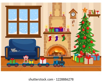 a toy railway with a locomotive.