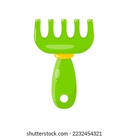 Toy rake isolated on white. Kids toys cartoon illustration. Outdoor activity, recreation, entertainment, development concept
