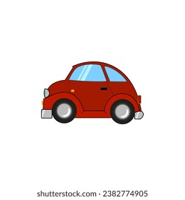 Toy red car on a white background. Cartoon Vector illustration. EPS 10. Red small car sticker