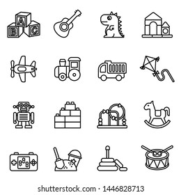 Toy Related Icon Set With White Background. Thin Line Style Stock Vector.