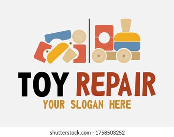 Toy Repair Shop vector isolated logo. Concept of fix Antique old Toys. Before and after Toys Restoration Service concept.