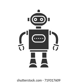 Toy robot glyph icon. Silhouette symbol. Negative space. Vector isolated illustration