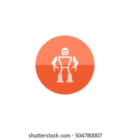 Toy robot icon in flat color circle style. Children kids playing mechanical droid game