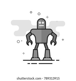 Toy robot icon in flat outlined grayscale style. Vector illustration.