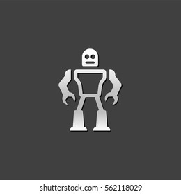 Toy robot icon in metallic grey color style.Children kids mechanical