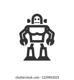 Toy robot icon in thick outline style. Black and white monochrome vector illustration.