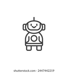 Toy Robot line icon. linear style sign for mobile concept and web design. Toy robot assistant outline vector icon. Symbol, logo illustration. Vector graphics