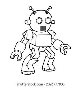 toy robot line vector illustration,isolated on white background,top view