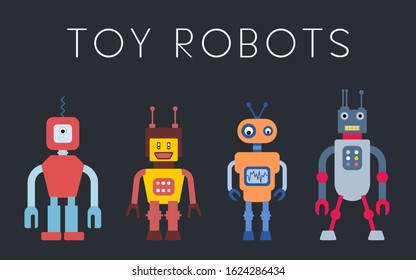 Toy robot set - retro robots collection vector.