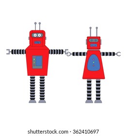 Toy robots. Robot boy and robot girl in a white background. Isolated. Vector Illustration.