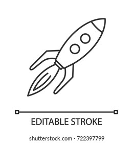 Toy rocket linear icon. Thin line illustration. Contour symbol. Spaceship. Vector isolated outline drawing. Editable stroke