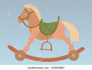 Toy rocking horse on the abstract retro background