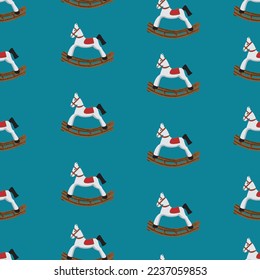 
Toy rocking horse pattern on blue background
