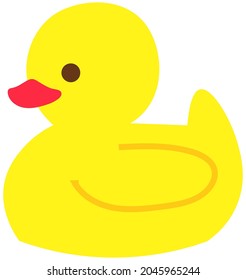 Toy rubber duck for baby bathing. Cute accessory for taking bath. Soft toy for playing with child during bathing isolated on white background. Yellow rubber duck with eye and wing for baby in bath