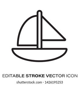 Toy sail boat line icon. Outline symbol of toys and sailing. Editable stroke flat vector illustration.
