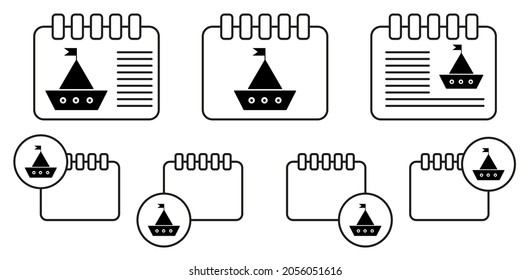 Toy sailing ship vector icon in calender set illustration for ui and ux, website or mobile application