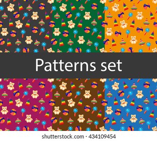 Toy seamless back pattern. Vector. Set
