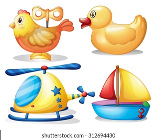 Toy set with animals and transportation illustration