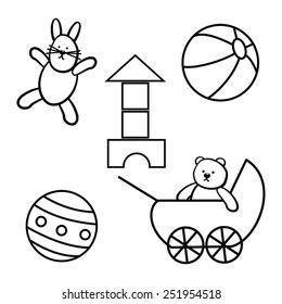 toy, set, coloring book, vector icon