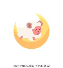 Toy Sheep Sleeping On The Crescent Moon