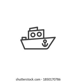 Toy ship line icon. linear style sign for mobile concept and web design. Toy boat with anchor outline vector icon. Symbol, logo illustration. Vector graphics