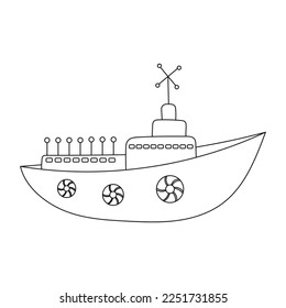 Toy Ship Outline Illustration for kids coloring book