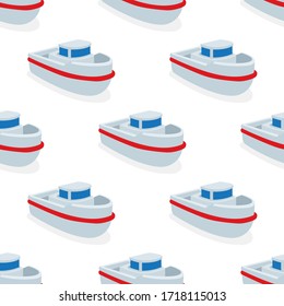 Toy ship seamless background. Cartoon style cater drawing endless vector pattern. Baby background seamless concept. Part of set.