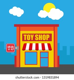 toy shop front exterior facade.flat design.toy shop icon, toy shop building