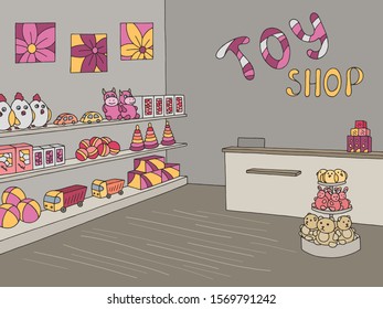 Toy Shop Graphic Color Interior Sketch Illustration Vector