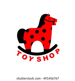 Toy Shop logo rocking horse. Kids toy horse apples. horse for children. Emblem for the children store

