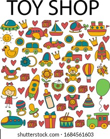 toy shop pattern, printable wall art, toy shop vector illustration, kindergarten icon sketch doodle, nursery wall art