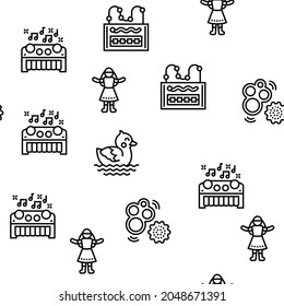 Toy Shop Sale Product Vector Seamless Pattern Thin Line Illustration