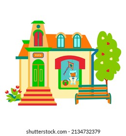 Toy shop window Flat vector isolated illustration
