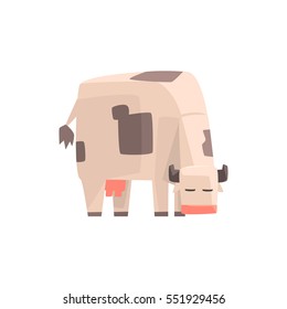 Toy Simple Geometric Farm Cow Browsing, Funny Animal Vector Illustration