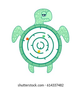 Toy for small children. Marine turtle rattle maze with colorful balls. Vector
