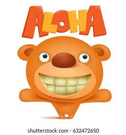 Toy soft teddy bear cartoon character with aloha title. Vector illustration