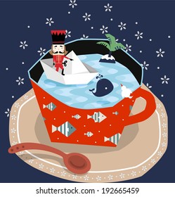Toy soldier in the paper boat