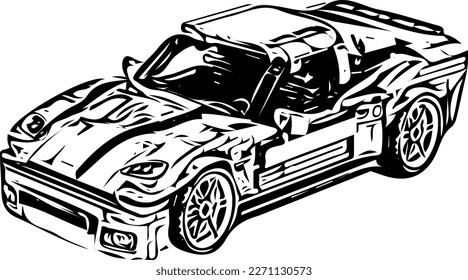 
toy sports car silhouette, sketch drawing of toy car