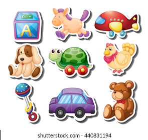 Toy stickers on white background illustration