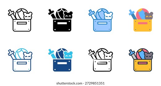 Los iconos de almacenamiento de juguetes establecen una colección de estilo múltiple. Trazo editable 
