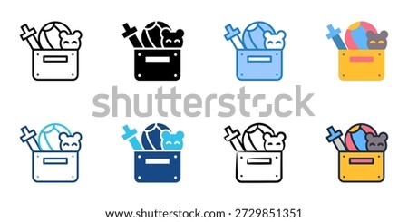 Toy storage icons set multiple style collection. Editable stroke 
