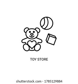 Almacén de juguetes, bola, osito de peluche, ilustración del vector de línea delgada simple